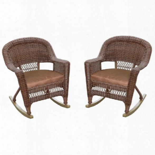 Jeco Wicker Chair In Honey With Brown Cushion (set Of 4)