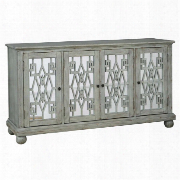 Pulaski Mirrored Door Console Table In Distressed Gray