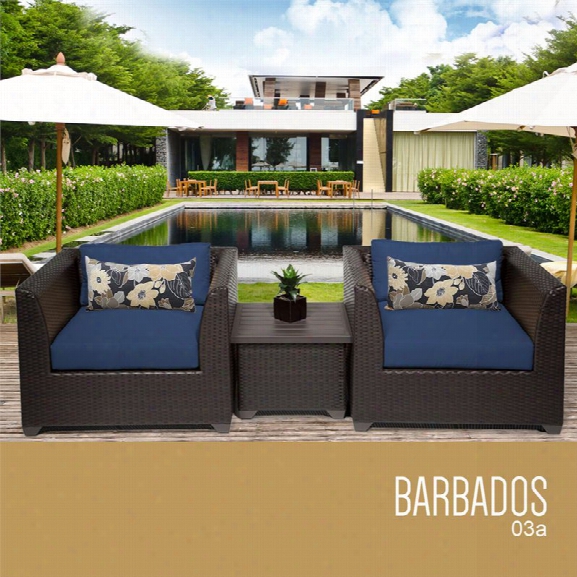 Tkc Barbados 3 Piece Patio Wicker Conversation Set In Navy