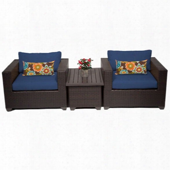 Tkc Belle 3 Piece Patio Wicker Conversation Set In Navy