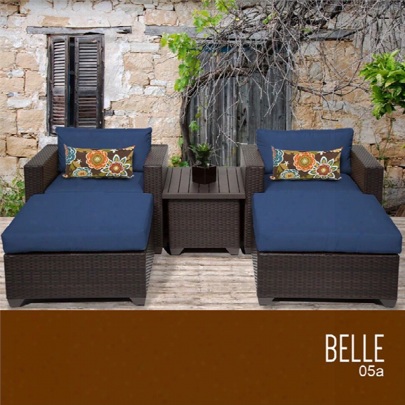 Tkc Belle 5 Piece Patio Wicker Conversation Set In Navy