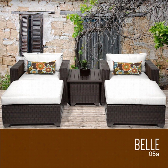 Tkc Belle 5 Piece Patio Wicker Conversation Set In White