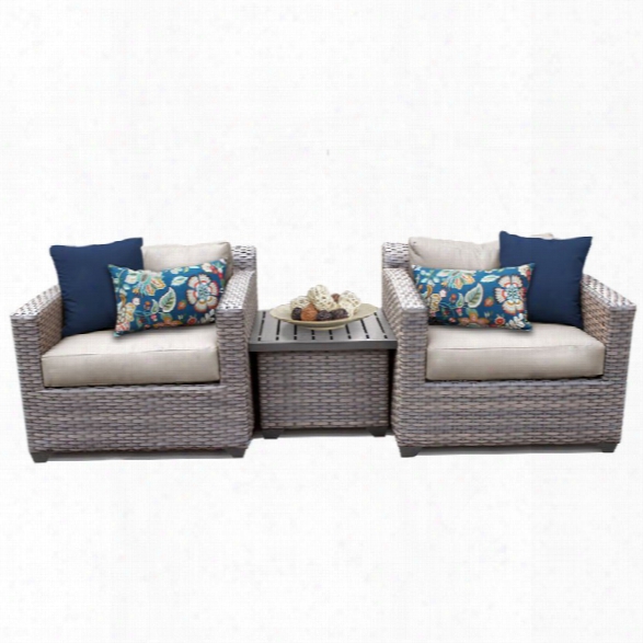 Tkc Florence 3 Piece Patio Wicker Conversation Set In Beige