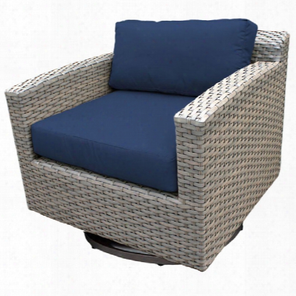 Tkc Florence Patio Wicker Swivel Chair In Navy