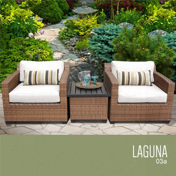 Tkc Laguna 3 Piece Patio Wicker Conversation Set In White