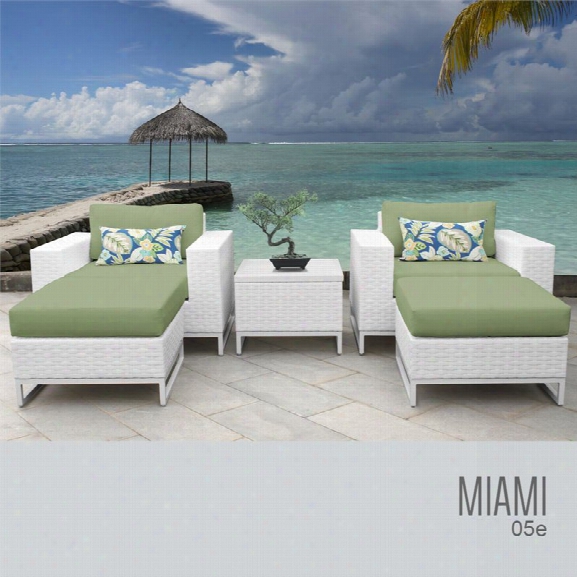 Tkc Miami 5 Piece Patio Wicker Conversation Set In Green