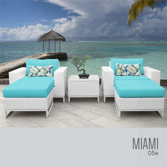 Tkc Miami 5 Piece Patio Wicker Conversation Set In Turquoise