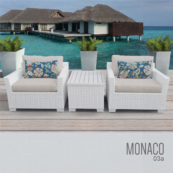 Tkc Monaco 3 Piece Patio Wicker Connversation Set In Beige