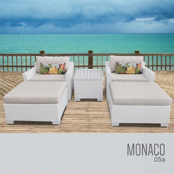 Tkc Monaco 5 Piece Patio Wicker Conversation Set In Beige