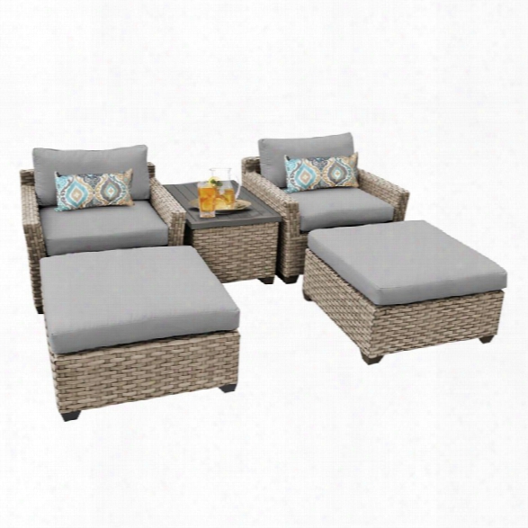 Tkc Monterey 5 Piece Patio Wicker Conversation Set In Gray