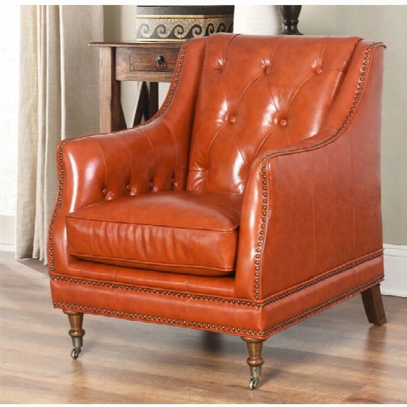 Abbyson Living Jordan Top Grain Waxed Leather Chair In Burnt Orange