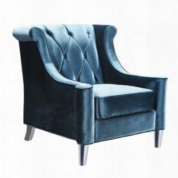 Armen Living Barrister Chair With Crystal Buttons In Blue Velvet