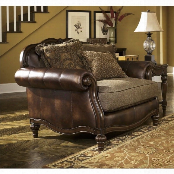 Ashley Claremore Faux Leather Oversized Chair In Antique