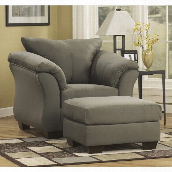 Ashley Daarcy Fabric Chair With Ottoman In Sage