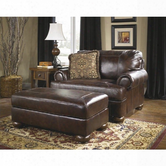 Ashley Furniture Axiom 2 Piece Leather Accent Chair Set In Walnut