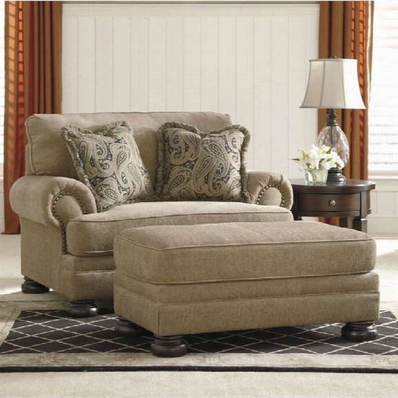 Ashley Keereel Fabric Accent Chair And A Half With Ottoman In Sand