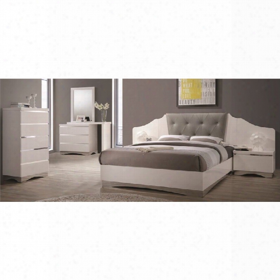 Coaster Alessandro 5 Piece Upholstered Queen Bedroom Set In White