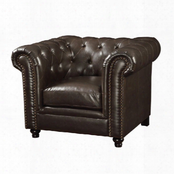 Coaster Leather Button Tufted Accent Chair In Dark Brown