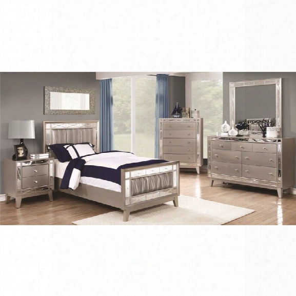 Coaster Leighton 4 Piece Twin Mirrored Panel Bedroom Set In Mercury