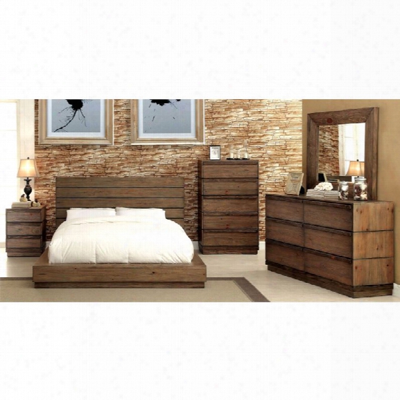 Furniture Of America Benjy Plank 4 Piece Low Profile King Bedroom Set