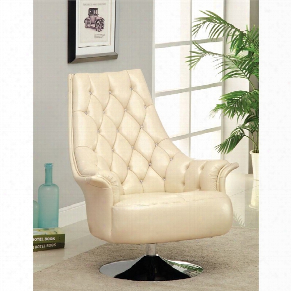 Furniture Of America Carmelia Leather Swivel Accent Chair In Ivory