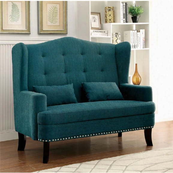 Furniture Of America Simone Tufted Wingback Settee In Teal