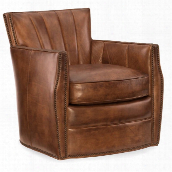 Hooker Furniture Carson Leather Swivel Club Chair In Spice Brown