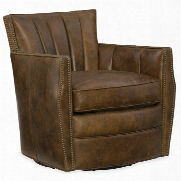 Hooker Furniture Carson Leather Swivel Club Chair In Tobacco Brown