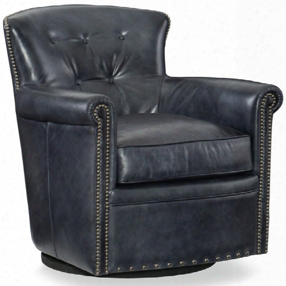 Hooker Furniture Jacob Leather Swivel Club Chair In Checkmate Champion