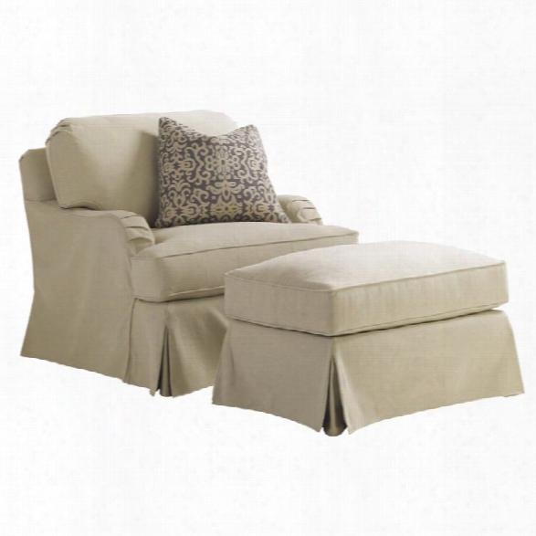 Lexington Coventry Hills Stowe Slipcover Chair With Ottoman In Khaki