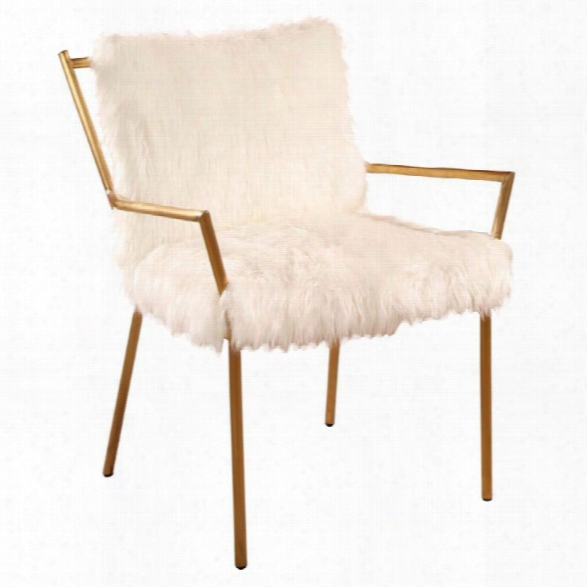 Maklaine Stainless Steel Faux Fur Armchair In Gold