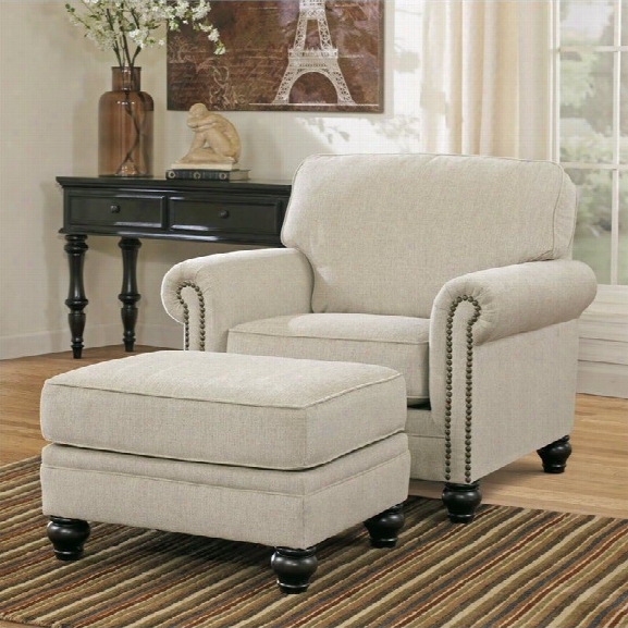 Signature Design By Ashley Furniture Milari Accent Chair With Ottoman In Linen