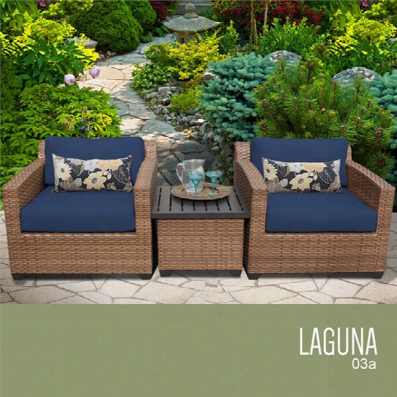 Tkc Laguna 3 Piece Patio Wicker Conversation Set In Navy