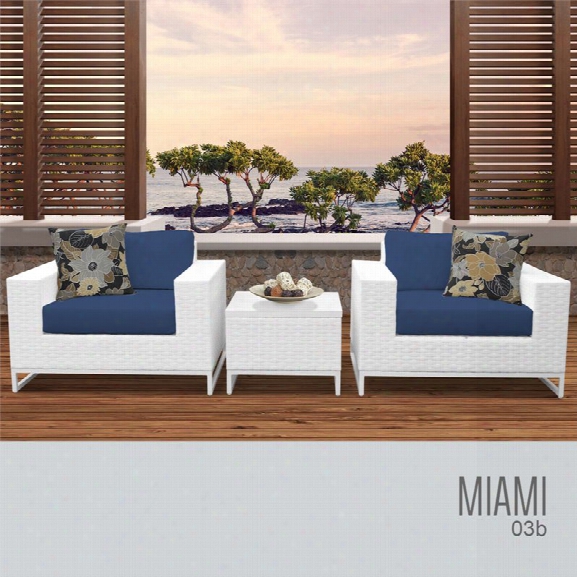 Tkc Miami 3 Piece Patio Wicker Conversation Set In Navy