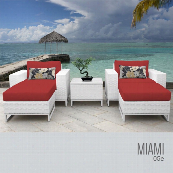 Tkc Miami 5 Piece Patio Wicker Conversation Set In Red