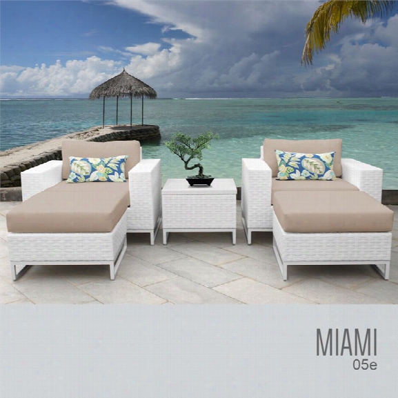 Tkc Miami 5 Piece Patio Wicker Conversation Set In Wheat