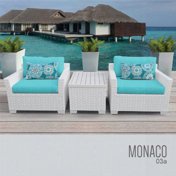 Tkc Monaco 3 Piece Patio Wicker Conversation Set In Turquoise