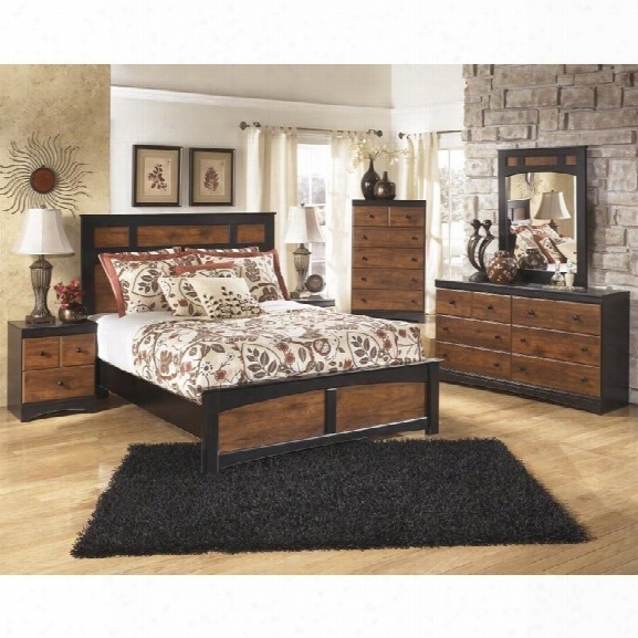 Ashley Aimwell 6 Piece Wood Queen Panel Bedroom Set In Brown