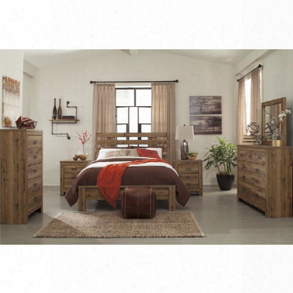 Ashley Cinrey 5 Piece Queen Panel Bedroom Set In Medium Brown