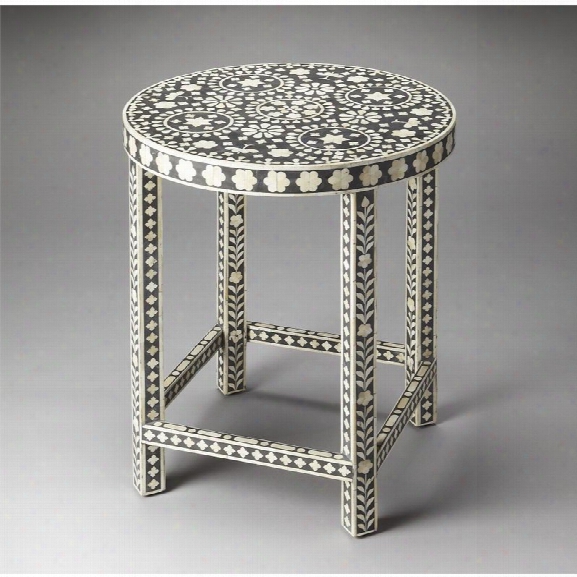 Butler Specialty Bone Inlay Round End Table In Black Bone Inlay