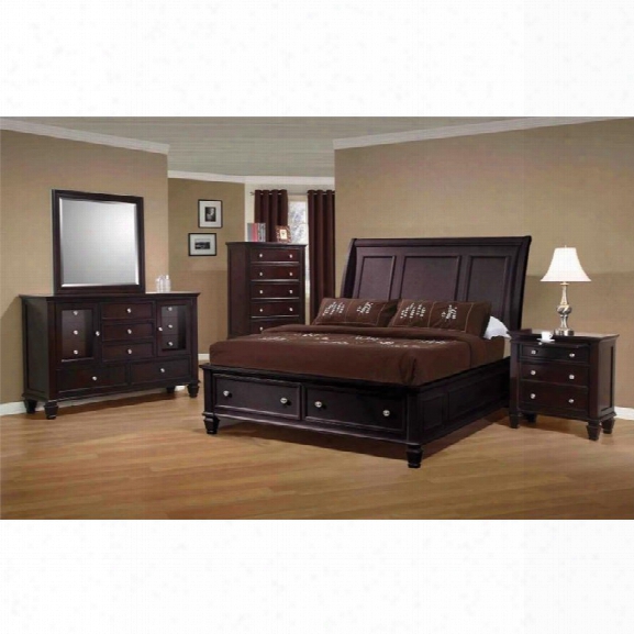 Coaster 5 Piece California King Sleigh Bedroom Set In Cappuccino