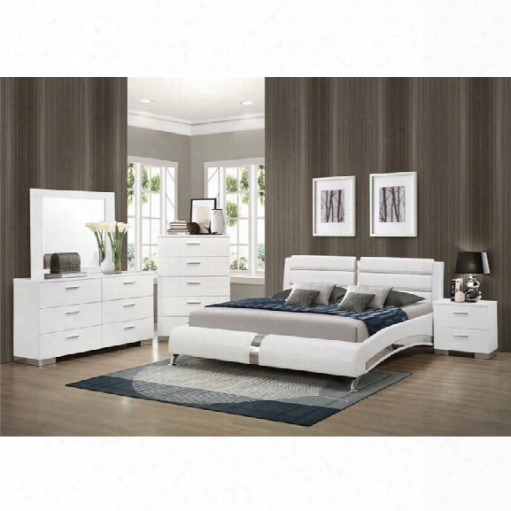 Coaster Felicity 5 Piece King Faux Leather Bedroom Set In White