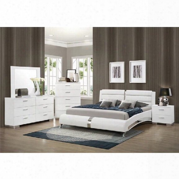 Coaster Felicity 5 Piece Queen Faux Leather Bedroom Set In White