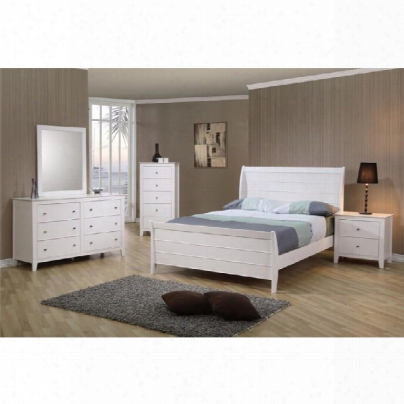 Coaster Selena 5 Piece Full Sleigh Bedroom Set In White