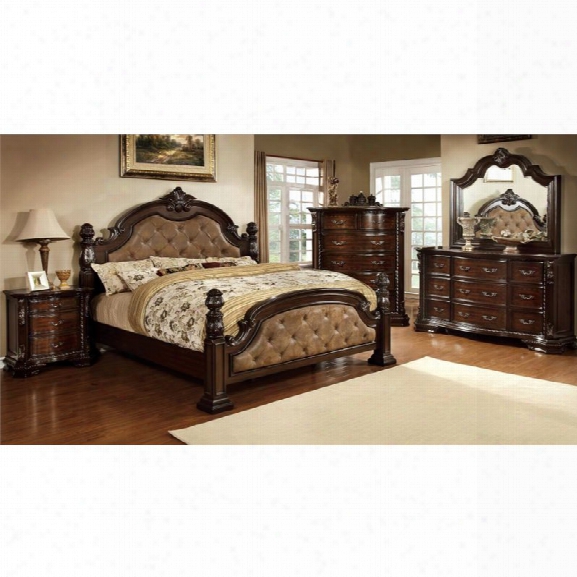 Furniture Of America Cathey 4 Piece King Bedroom Set In Dark Walnut