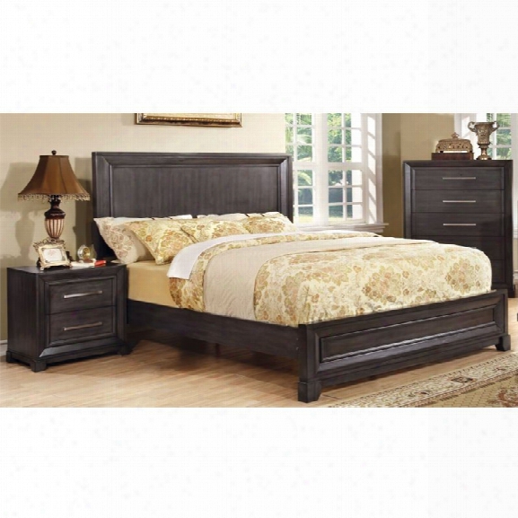 Furniture Of America Prather 3 Piece King Panel Bedroom Set In Dark Gray