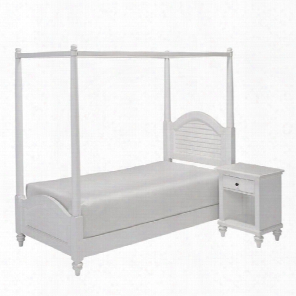 Home Styles Bermuda 2 Piece Wood Twin Canopy Bedroom Set In White