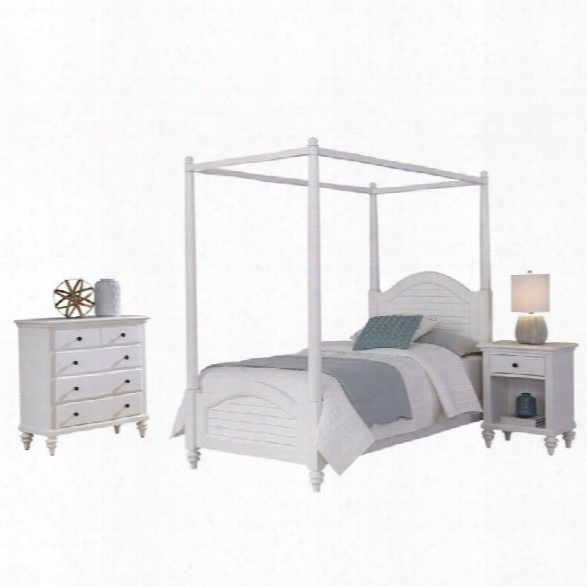 Home Styles Bermuda 3 Piece Wood Twin Canopy Bedroom Set In White