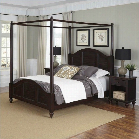 Home Styles Bermuda Canopy Bed And Two Night Stands Espresso Finish-queen