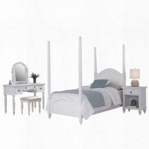 Home Styles Bermuda Twin Poster Bed 4 Piece Bedroom Set In White